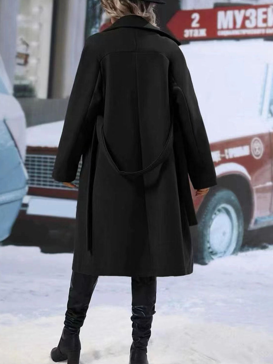 Lapel Double-breasted Trench Coat With Belt Winter Fashion Outwear Women Clothing - Velerat