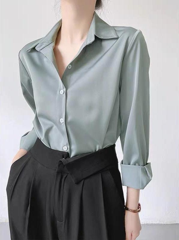 Women's High-grade Green Satin Shirt - Velerat