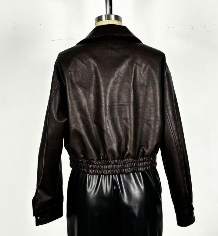 Leather Retro Jacket Long-sleeved Leather Coat - Velerat