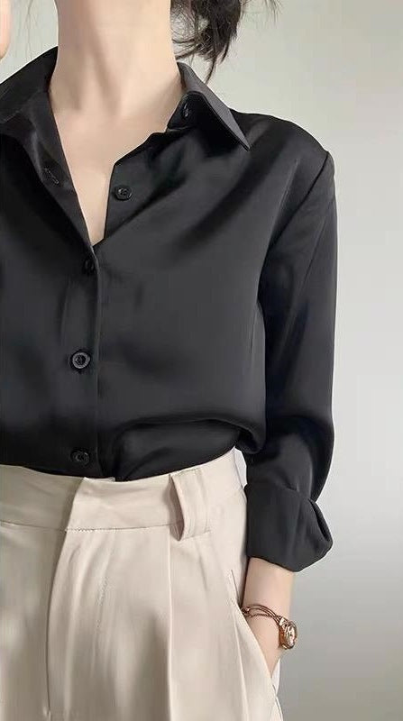 Women's High-grade Green Satin Shirt - Velerat