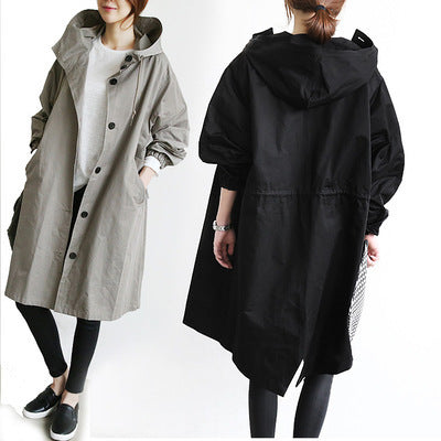 Women Windbreaker Jacket Casual Loose Button Pockets Hooded Quick Dry Windproof Waterproof Clothes For Outdoor Hiking Camping - Velerat