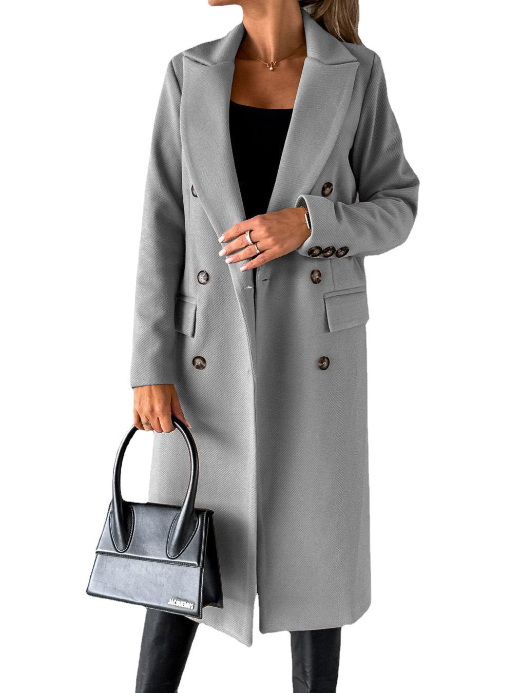 Double Breasted Lapel Coat Winter Fashion Long Sleeve Tops Womens Clothing - Velerat
