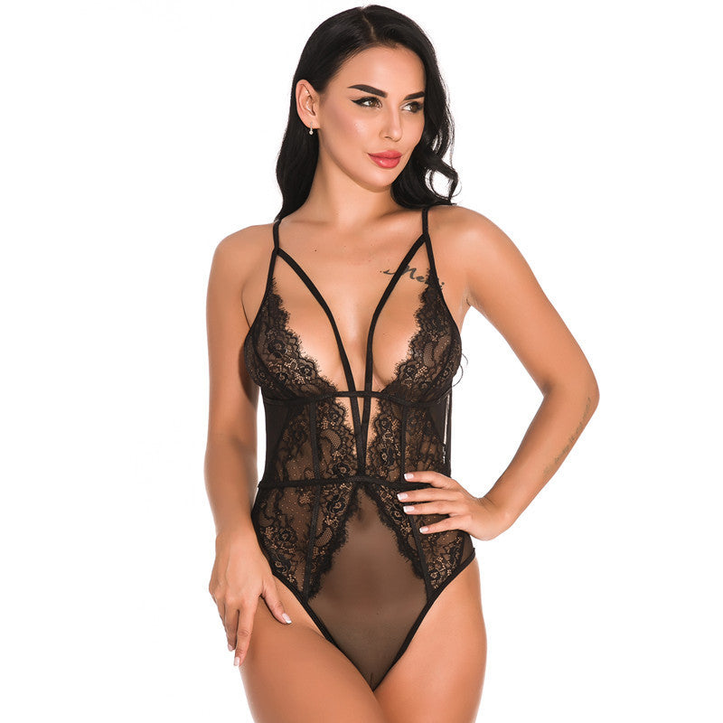 Women's Lace Mesh Sexy Sleepwear Jumpsuit - Velerat