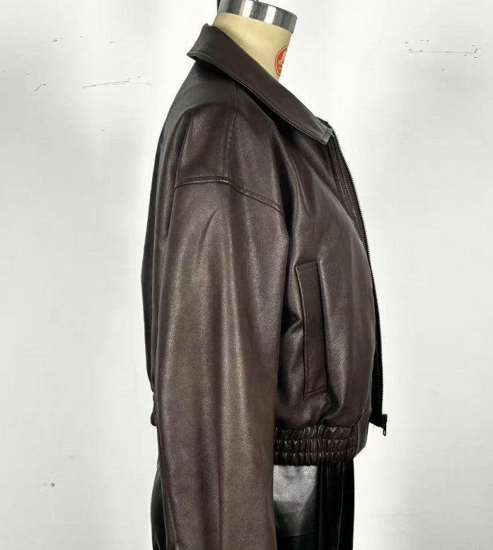 Leather Retro Jacket Long-sleeved Leather Coat - Velerat