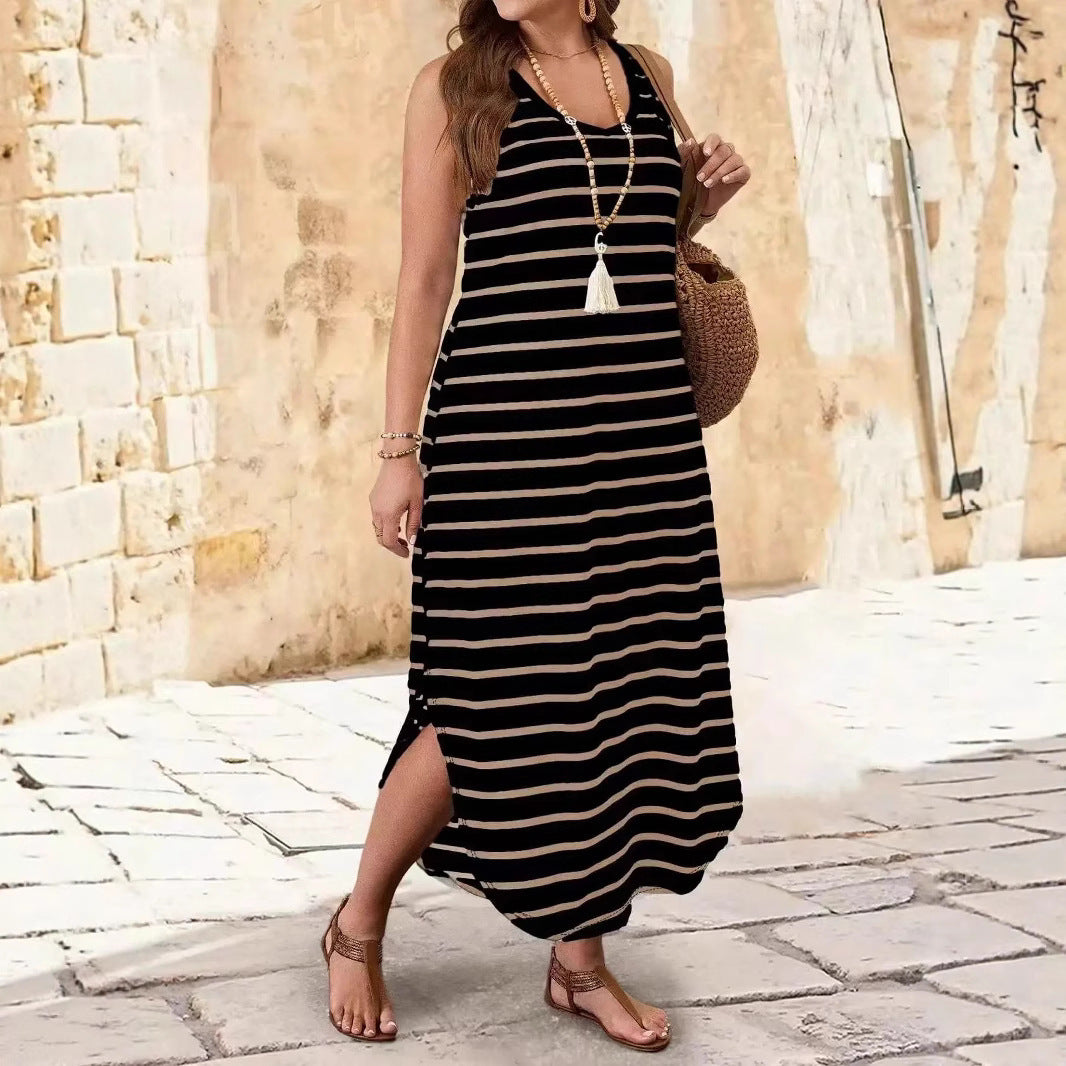 Women's Striped Sleeveless Casual Sexy Beach Dress - Velerat
