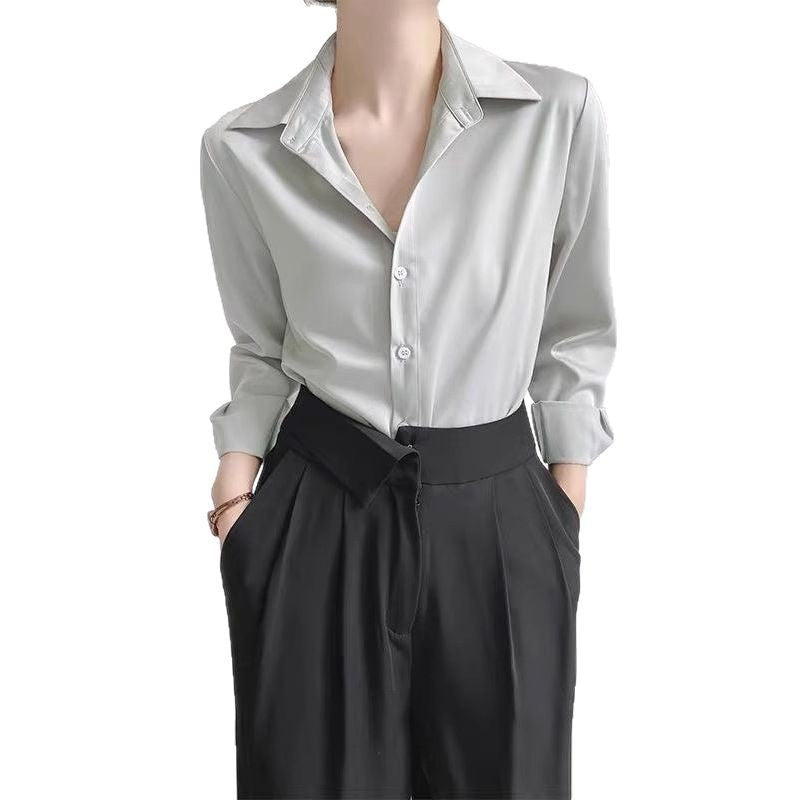 Women's High-grade Green Satin Shirt - Velerat