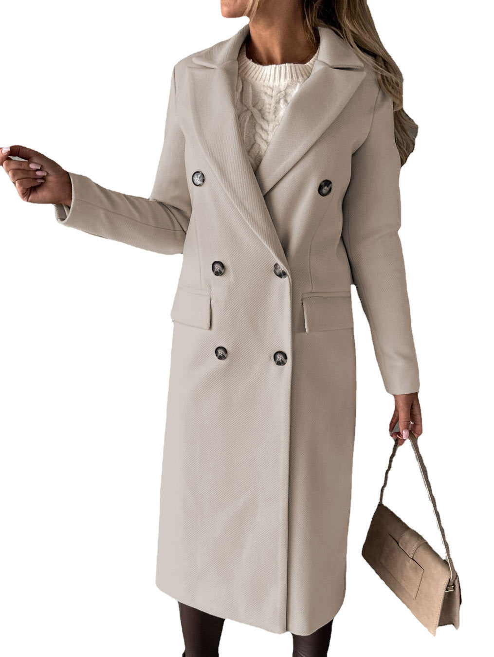 Double Breasted Lapel Coat Winter Fashion Long Sleeve Tops Womens Clothing - Velerat