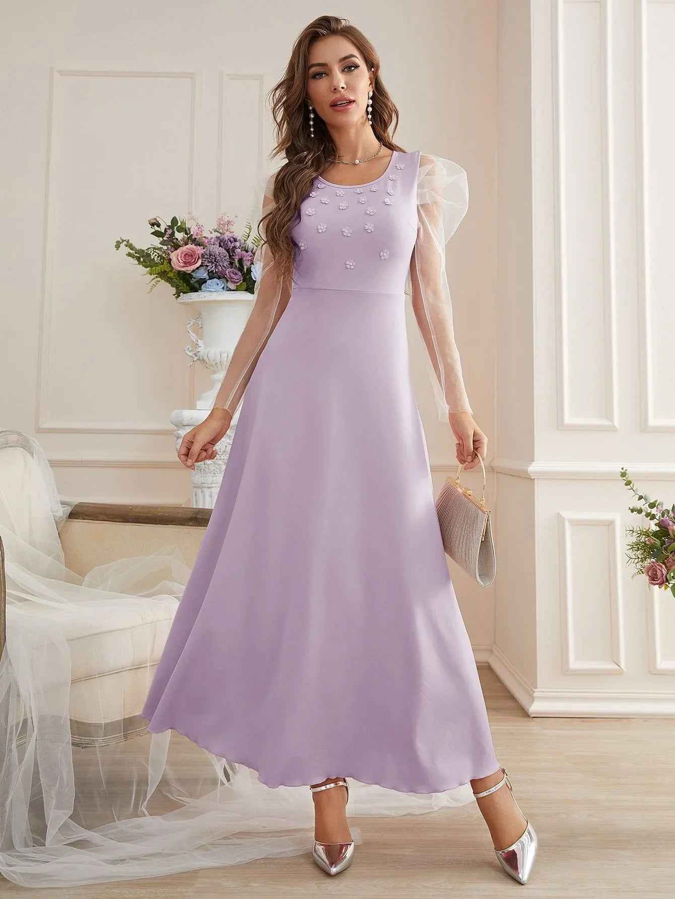 Fashion Elegant Mesh Sleeves Women's Dress - Velerat