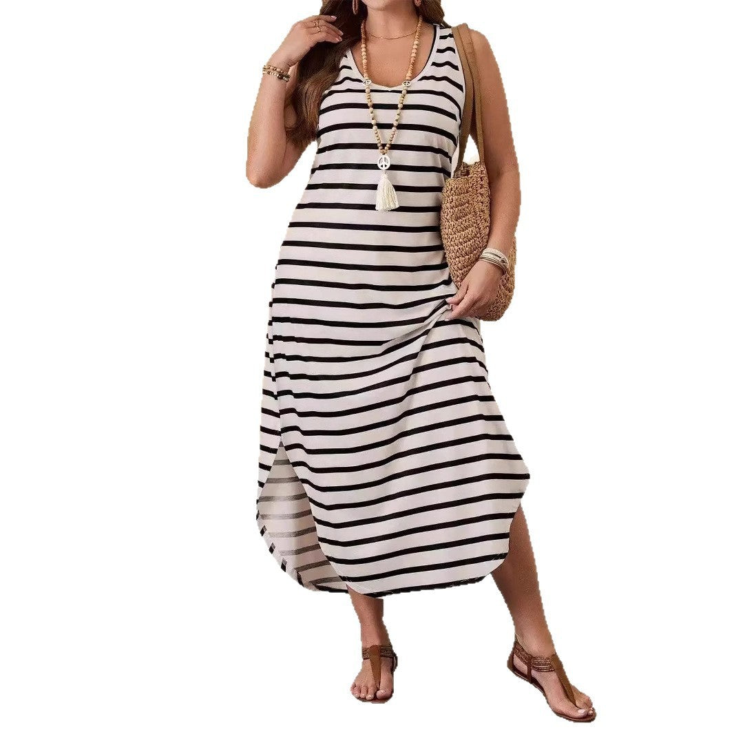 Women's Striped Sleeveless Casual Sexy Beach Dress - Velerat