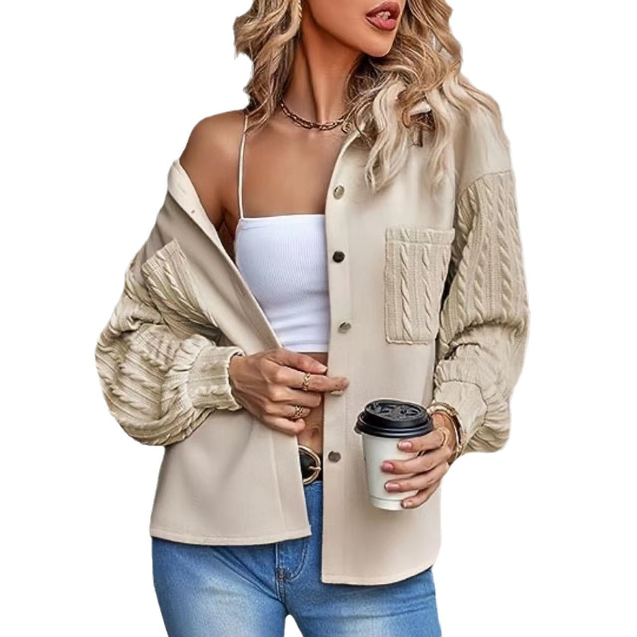 Loose Jacket Long Sleeve Knitted Patchwork Button Coat - Velerat