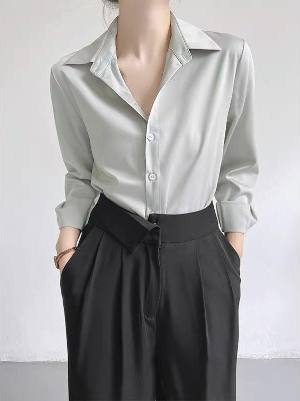 Women's High-grade Green Satin Shirt - Velerat
