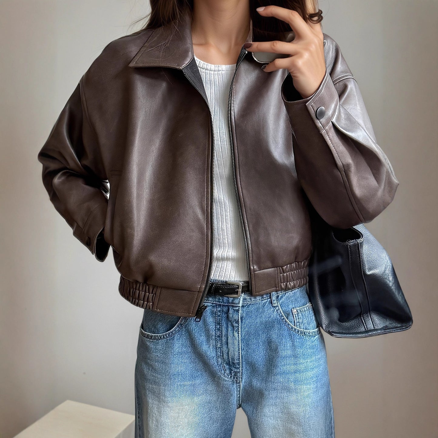 Leather Retro Jacket Long-sleeved Leather Coat - Velerat