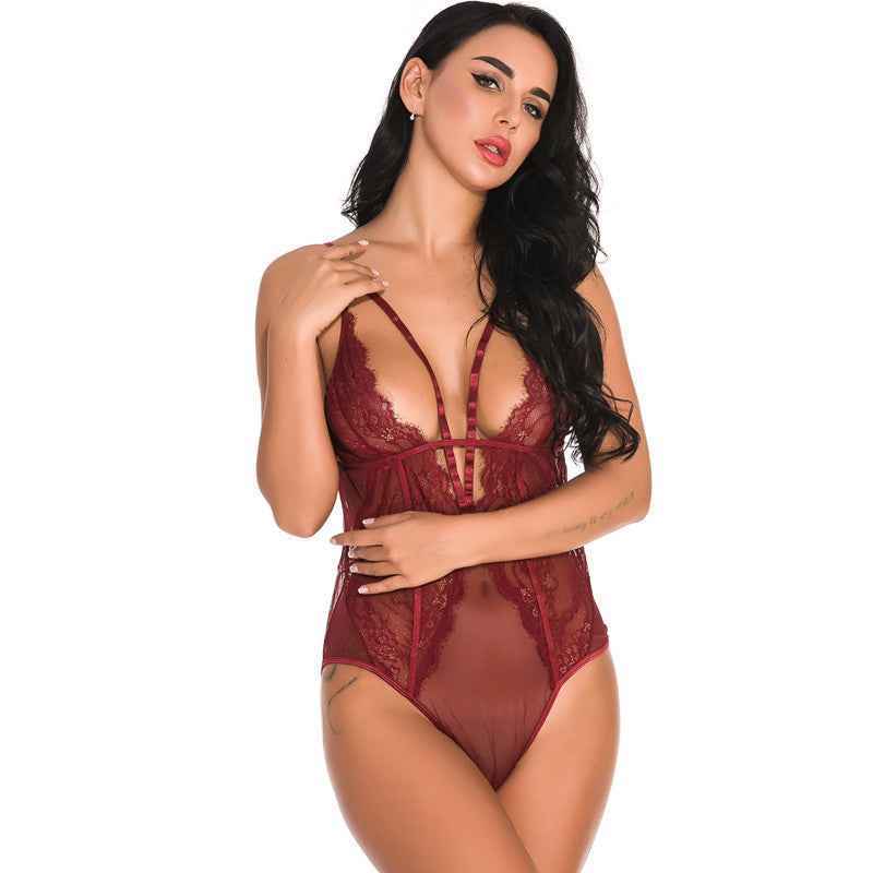Women's Lace Mesh Sexy Sleepwear Jumpsuit - Velerat