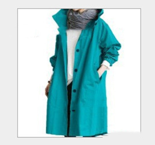 Women Windbreaker Jacket Casual Loose Button Pockets Hooded Quick Dry Windproof Waterproof Clothes For Outdoor Hiking Camping - Velerat