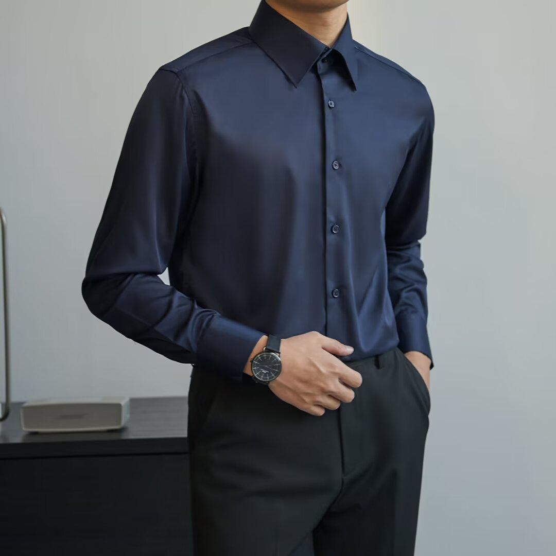 Autumn Black Shirt Men's Long Sleeve Slim Korean Style