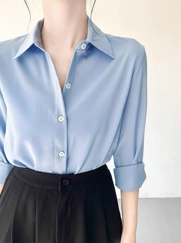 Women's High-grade Green Satin Shirt - Velerat