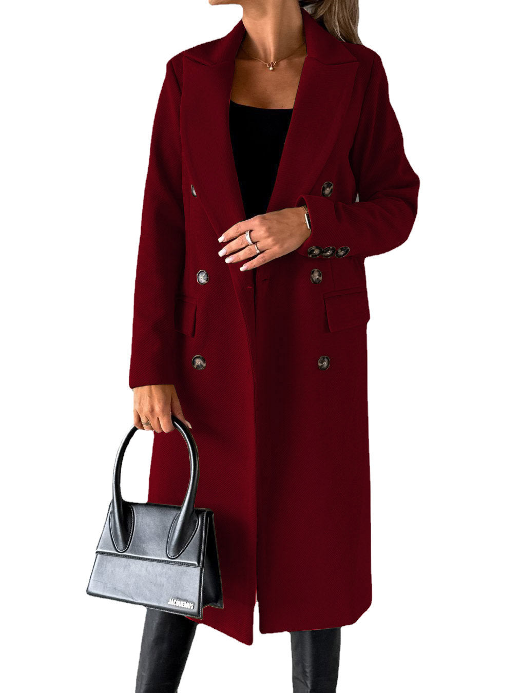 Double Breasted Lapel Coat Winter Fashion Long Sleeve Tops Womens Clothing - Velerat