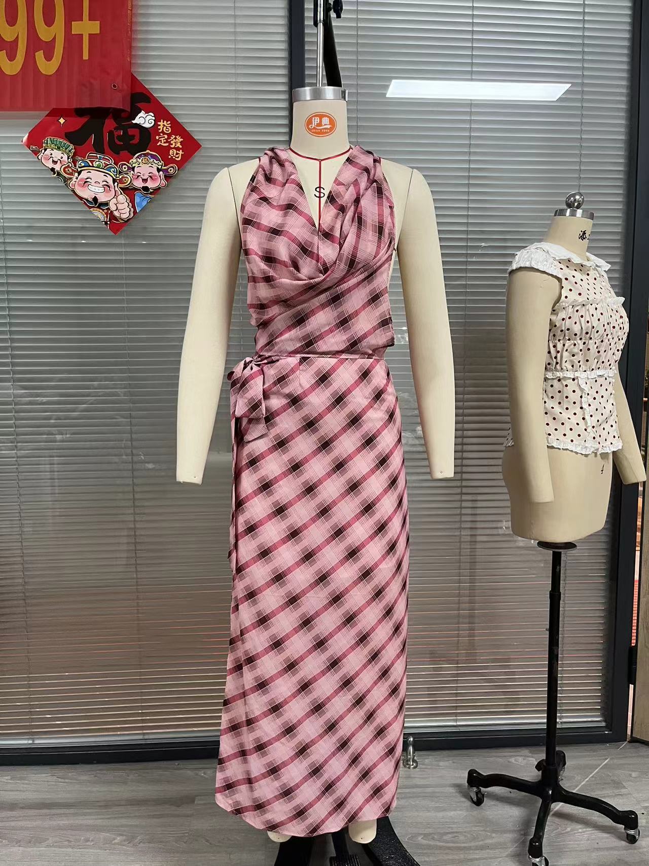 Women's Color-contrast Check Patchwork Skirt Suit - Velerat