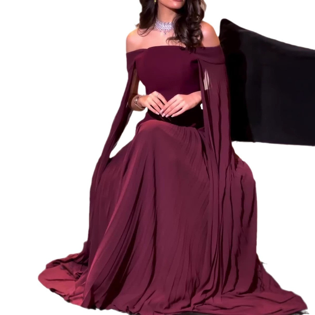 Women's Socialite Style Off-shoulder Mesh Stitching Elegant Dress - Velerat