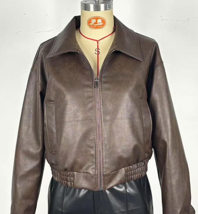 Leather Retro Jacket Long-sleeved Leather Coat - Velerat