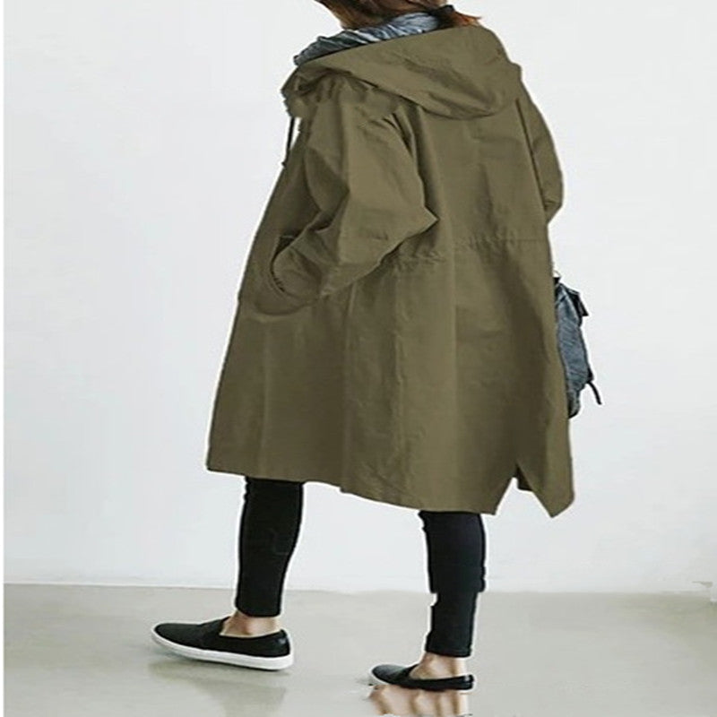 Women Windbreaker Jacket Casual Loose Button Pockets Hooded Quick Dry Windproof Waterproof Clothes For Outdoor Hiking Camping - Velerat