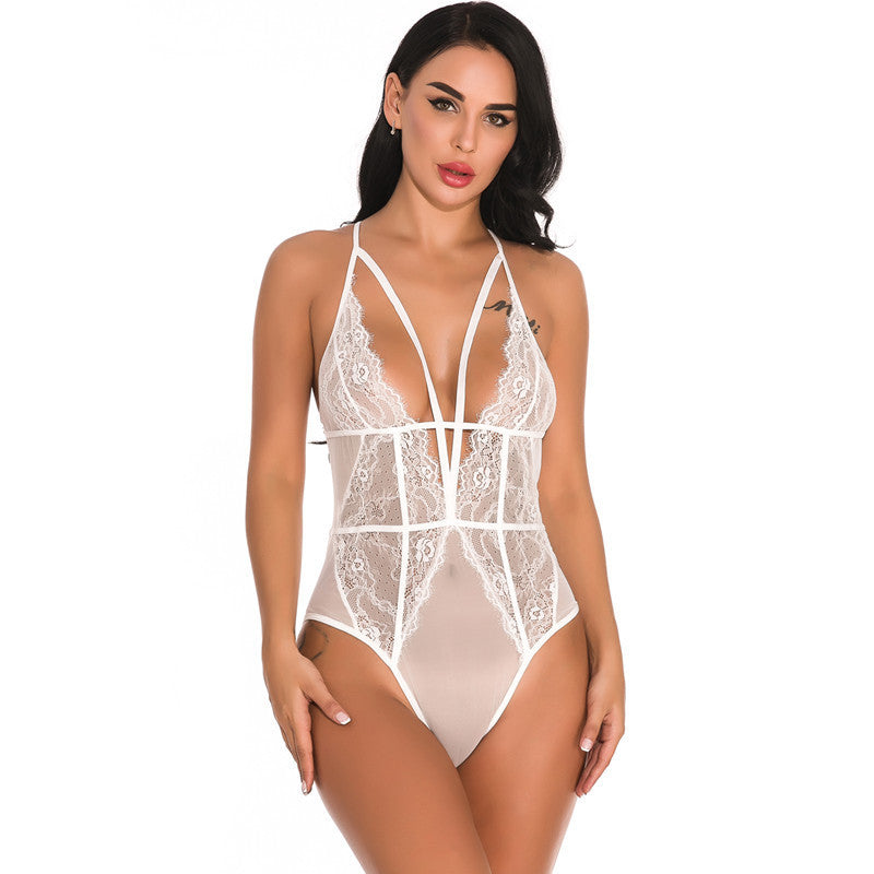 Women's Lace Mesh Sexy Sleepwear Jumpsuit - Velerat