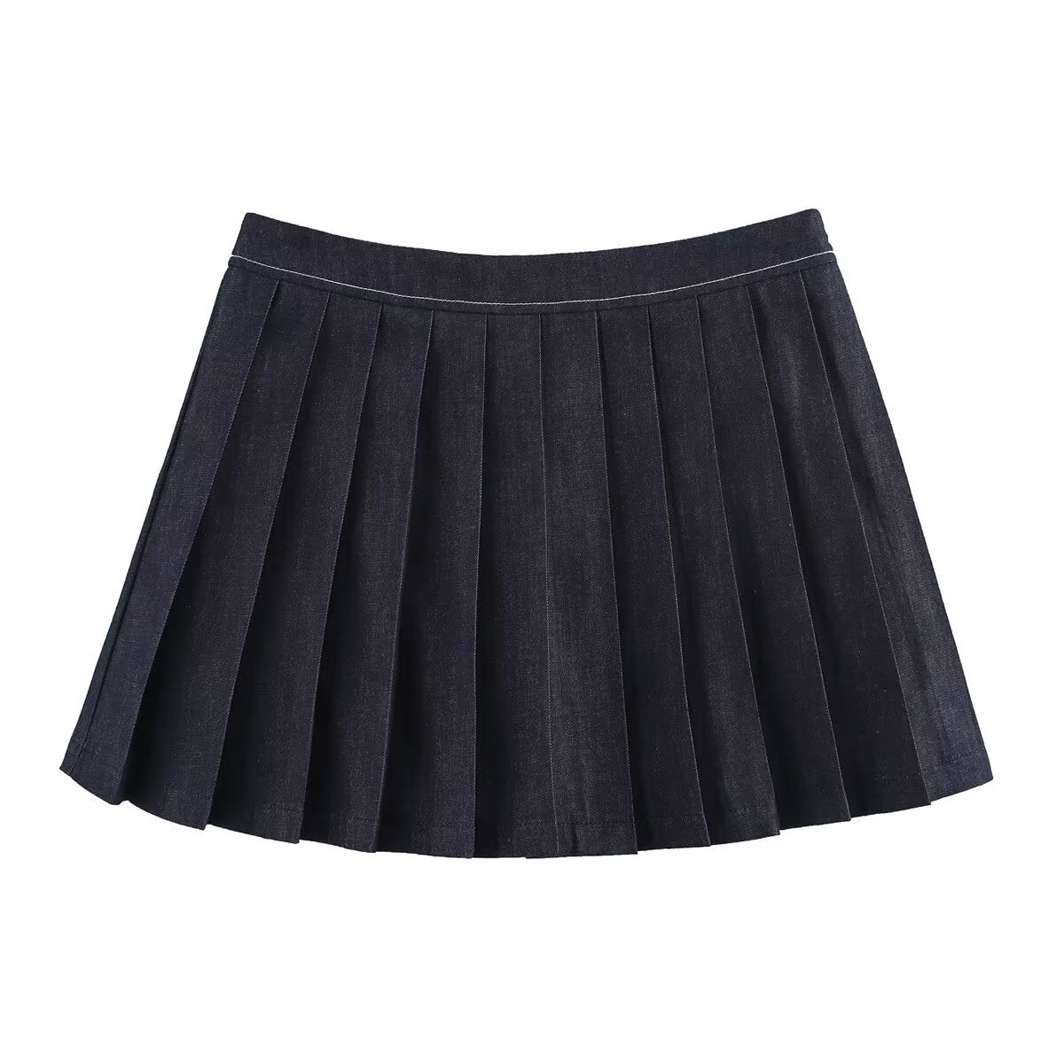 Denim Pilot Jacket Wide Pleated Denim Skirted Leggings - Velerat
