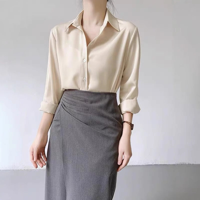Women's High-grade Green Satin Shirt - Velerat