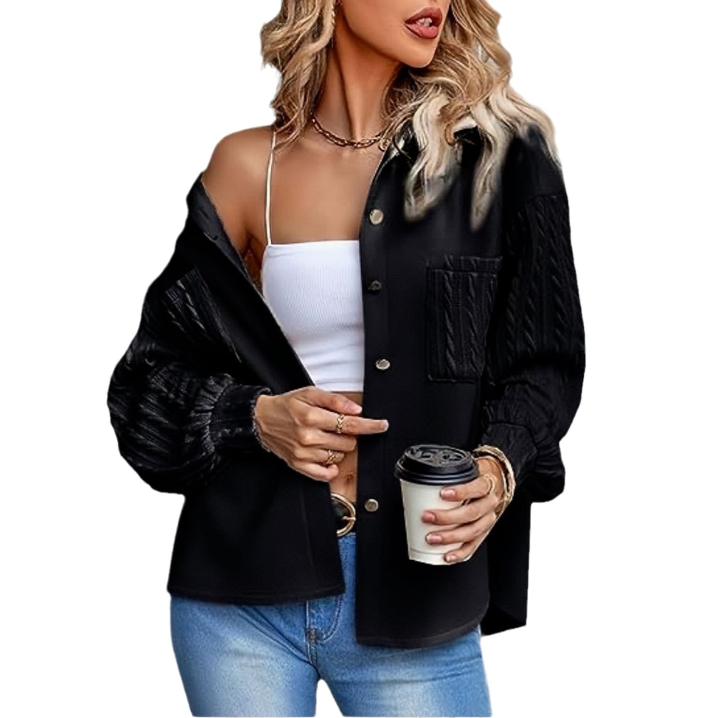 Loose Jacket Long Sleeve Knitted Patchwork Button Coat - Velerat
