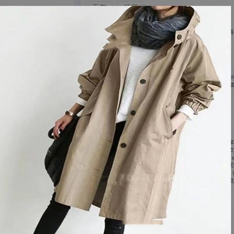 Women Windbreaker Jacket Casual Loose Button Pockets Hooded Quick Dry Windproof Waterproof Clothes For Outdoor Hiking Camping - Velerat
