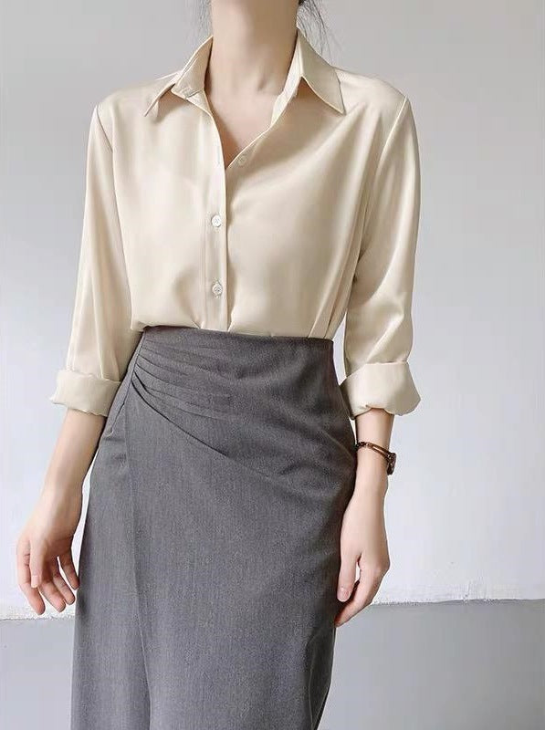Women's High-grade Green Satin Shirt - Velerat