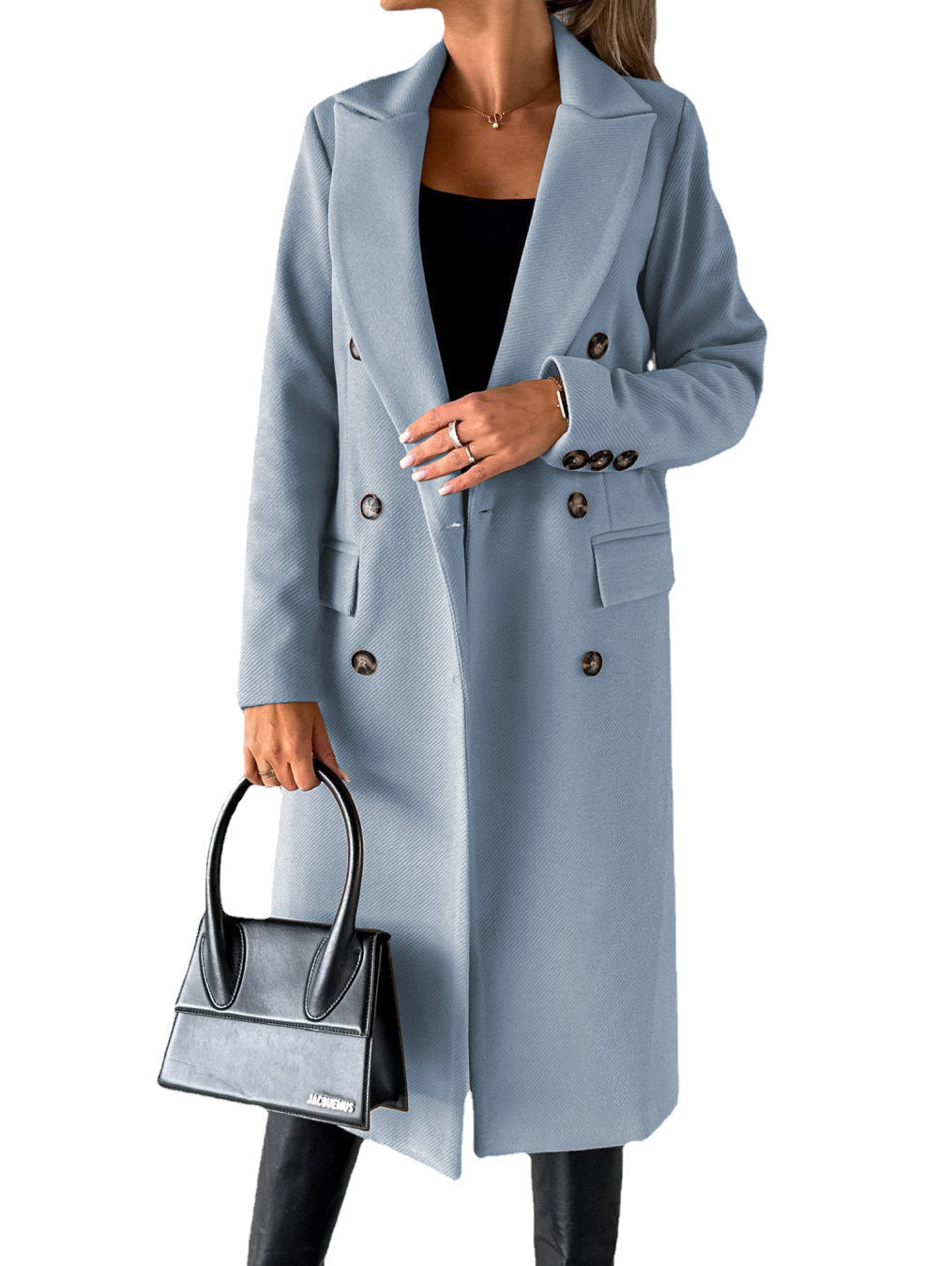Double Breasted Lapel Coat Winter Fashion Long Sleeve Tops Womens Clothing - Velerat