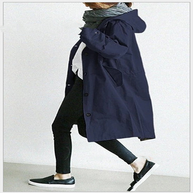 Women Windbreaker Jacket Casual Loose Button Pockets Hooded Quick Dry Windproof Waterproof Clothes For Outdoor Hiking Camping - Velerat