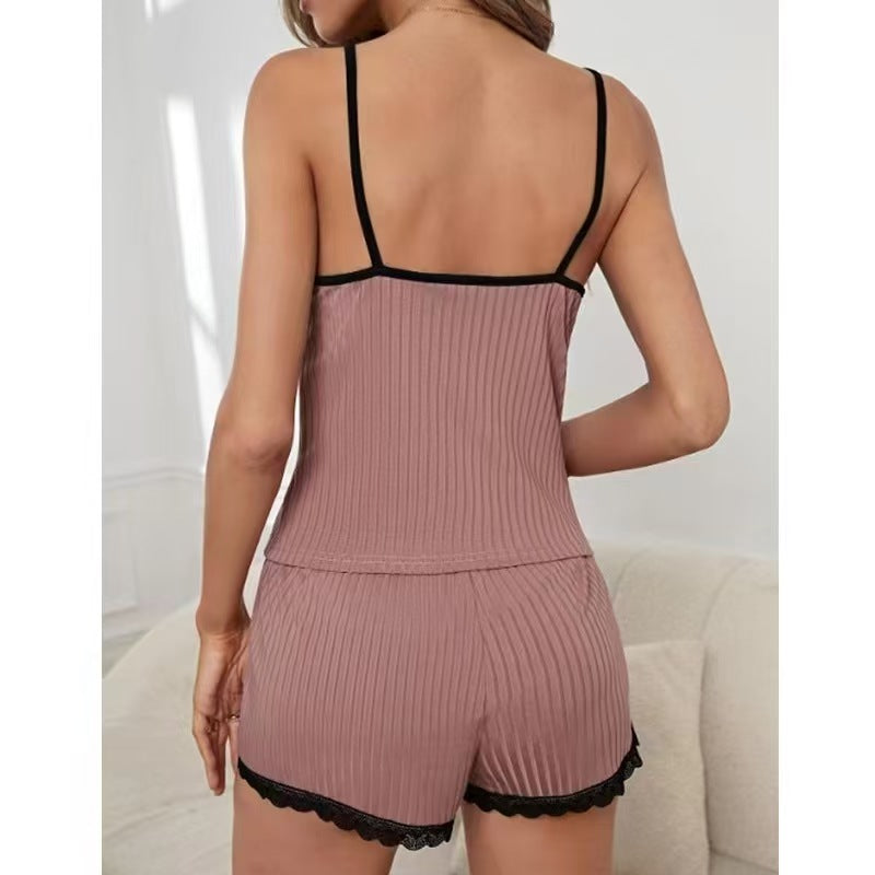 European And American Sexy Home Pajamas Summer Sling Deep V Lace Ladies
