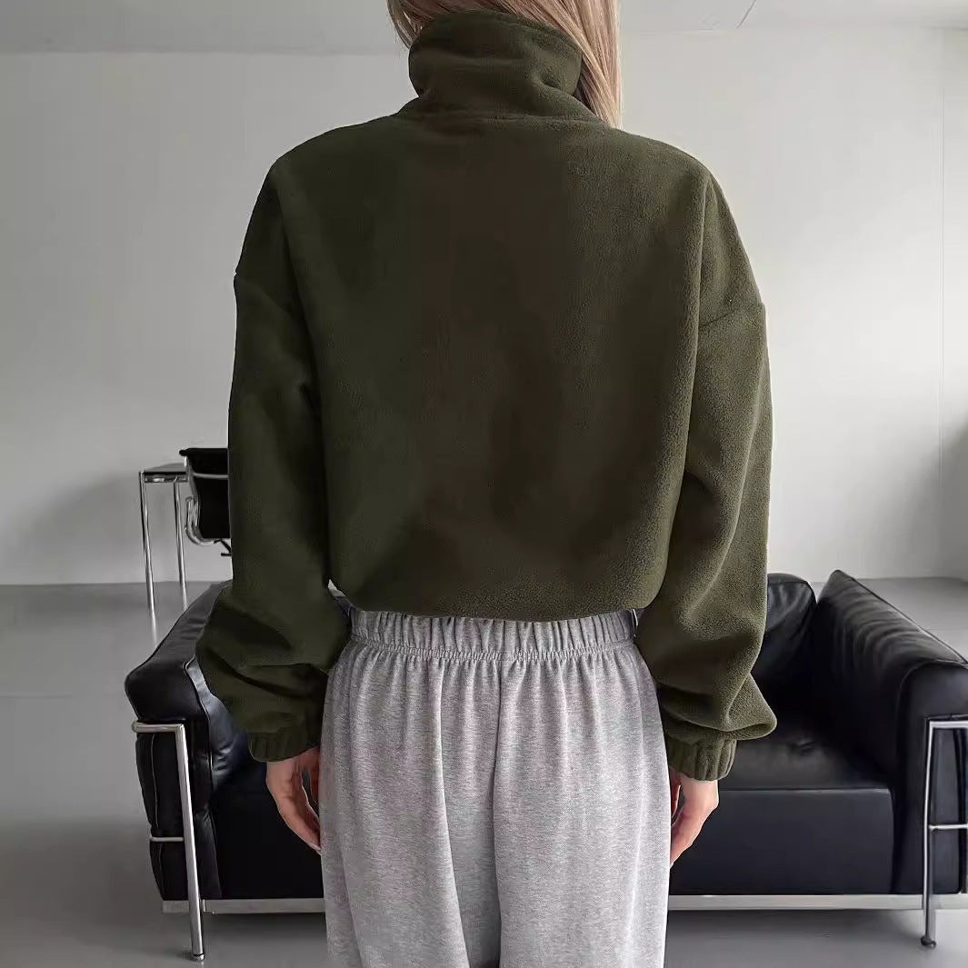 Short Autumn And Winter Stand-up Collar Thick Lamb Wool Drawstring Coat Women - Velerat