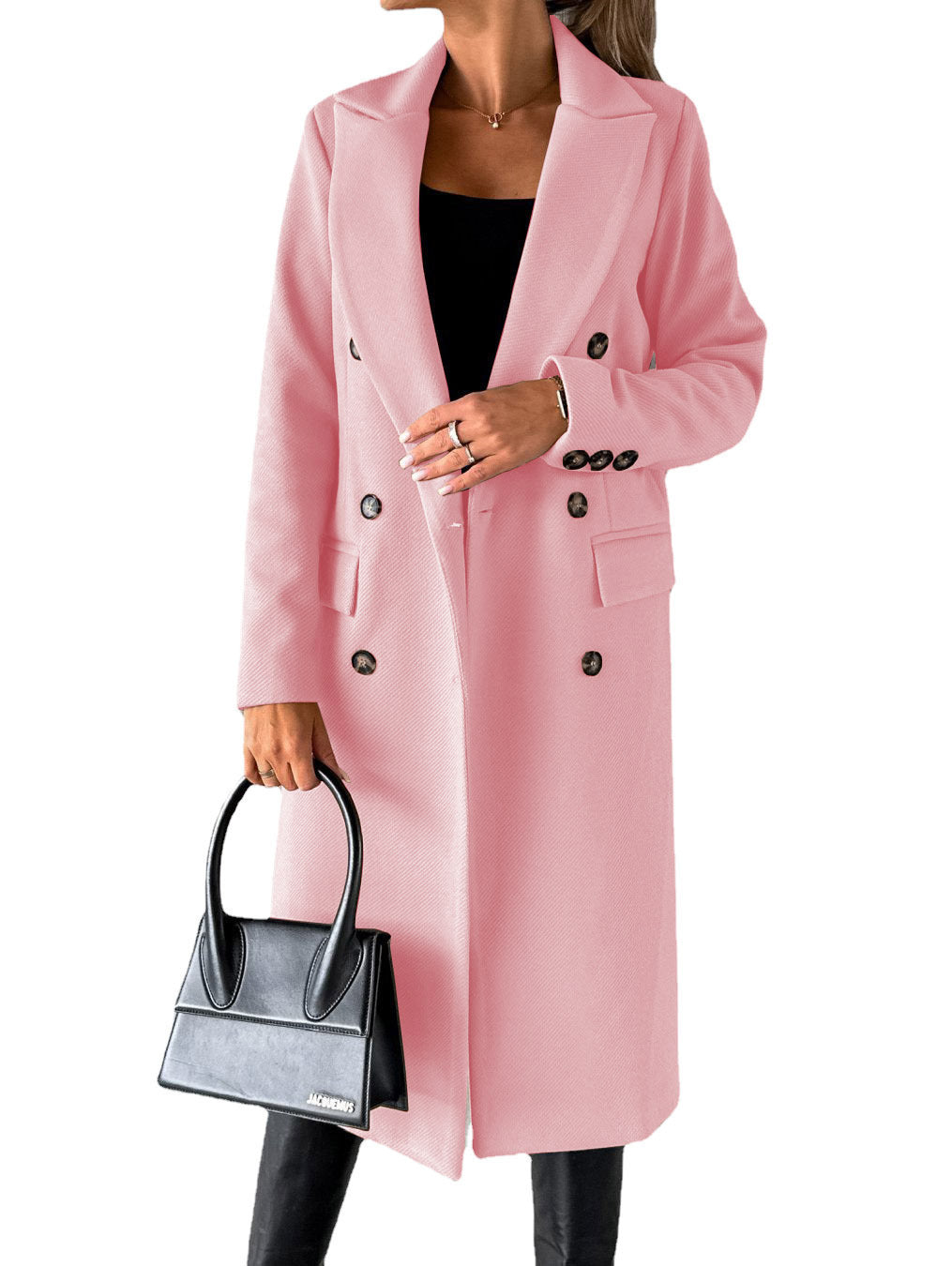 Double Breasted Lapel Coat Winter Fashion Long Sleeve Tops Womens Clothing - Velerat