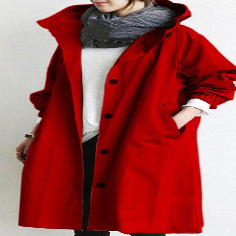 Women Windbreaker Jacket Casual Loose Button Pockets Hooded Quick Dry Windproof Waterproof Clothes For Outdoor Hiking Camping - Velerat
