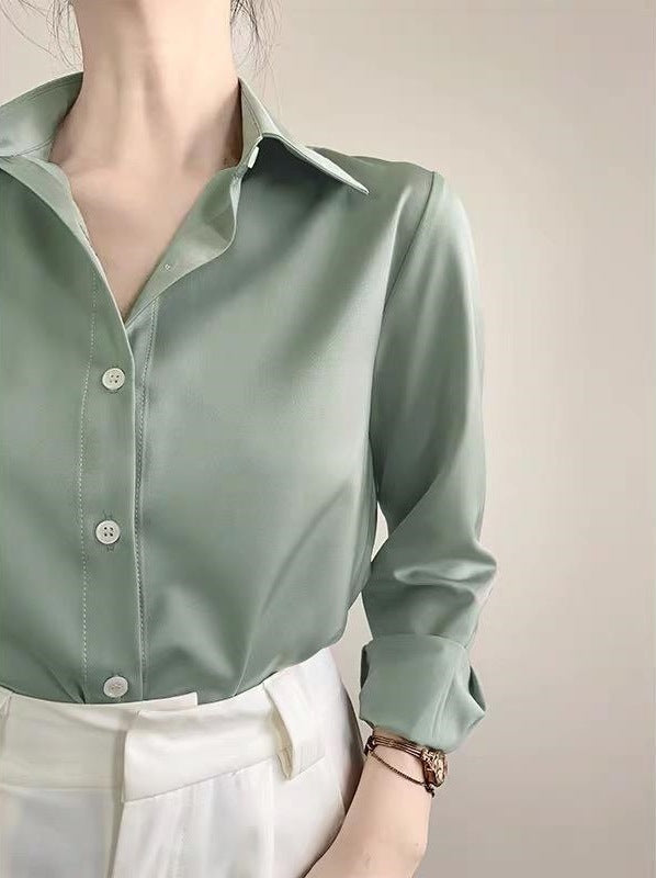 Women's High-grade Green Satin Shirt - Velerat