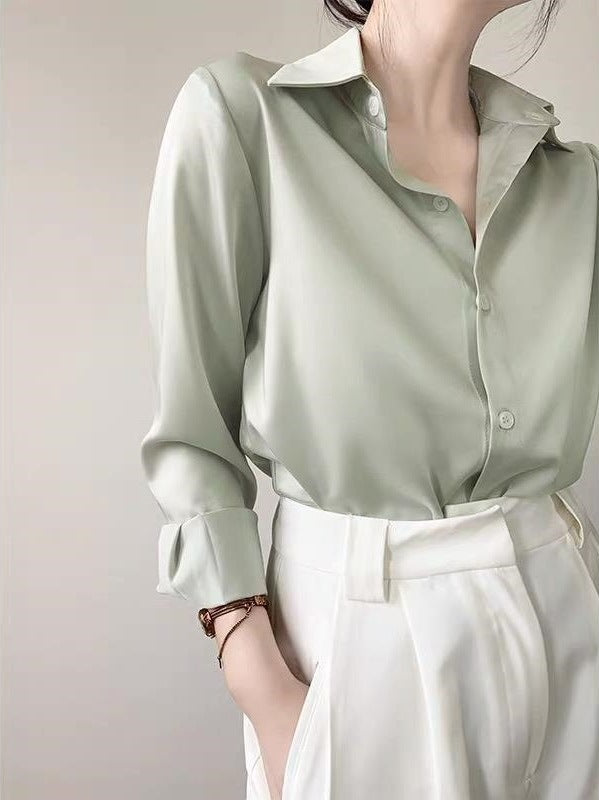 Women's High-grade Green Satin Shirt - Velerat