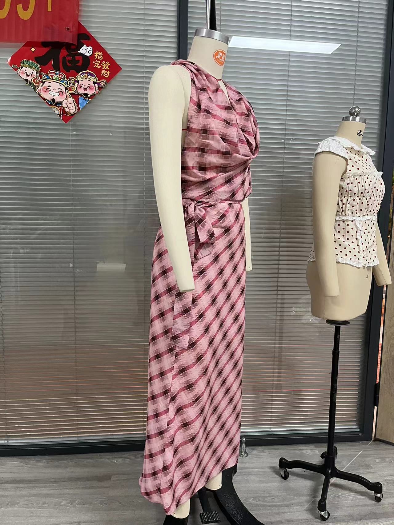 Women's Color-contrast Check Patchwork Skirt Suit - Velerat