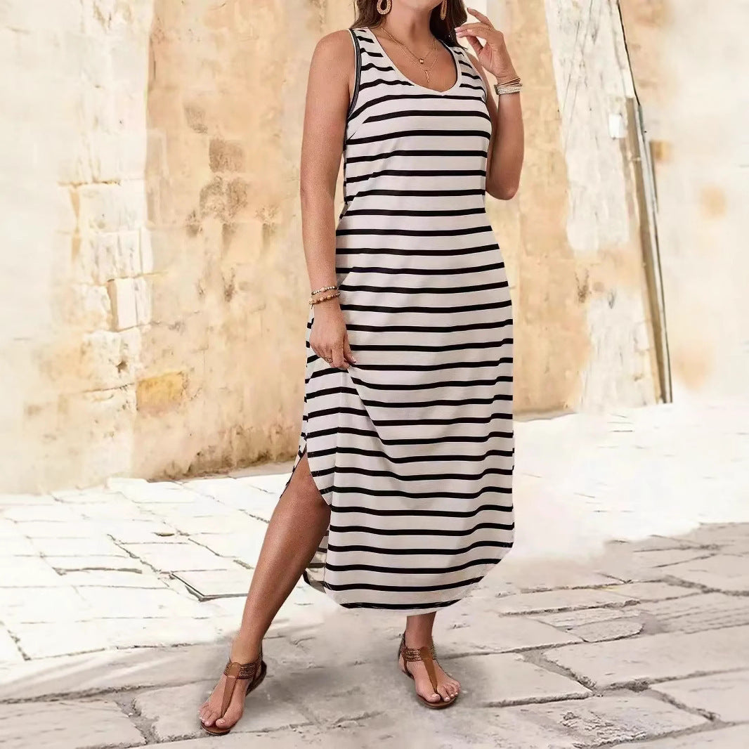 Women's Striped Sleeveless Casual Sexy Beach Dress - Velerat