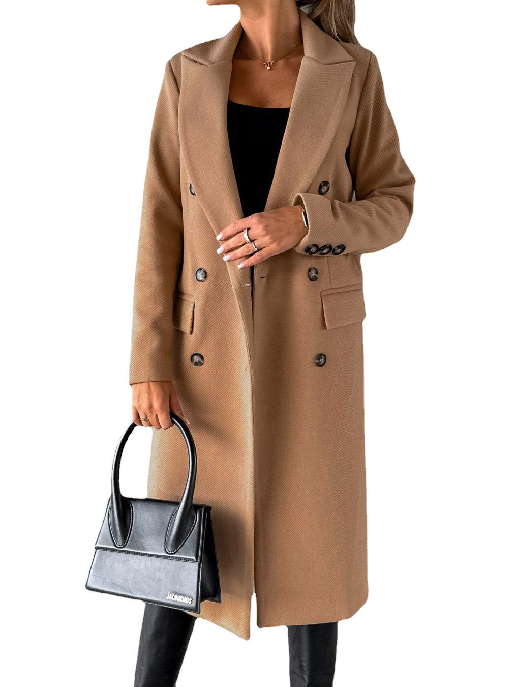 Double Breasted Lapel Coat Winter Fashion Long Sleeve Tops Womens Clothing - Velerat