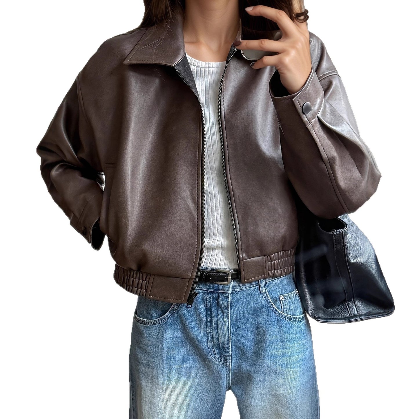 Leather Retro Jacket Long-sleeved Leather Coat - Velerat