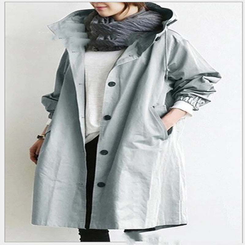 Women Windbreaker Jacket Casual Loose Button Pockets Hooded Quick Dry Windproof Waterproof Clothes For Outdoor Hiking Camping - Velerat