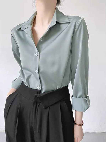Women's High-grade Green Satin Shirt