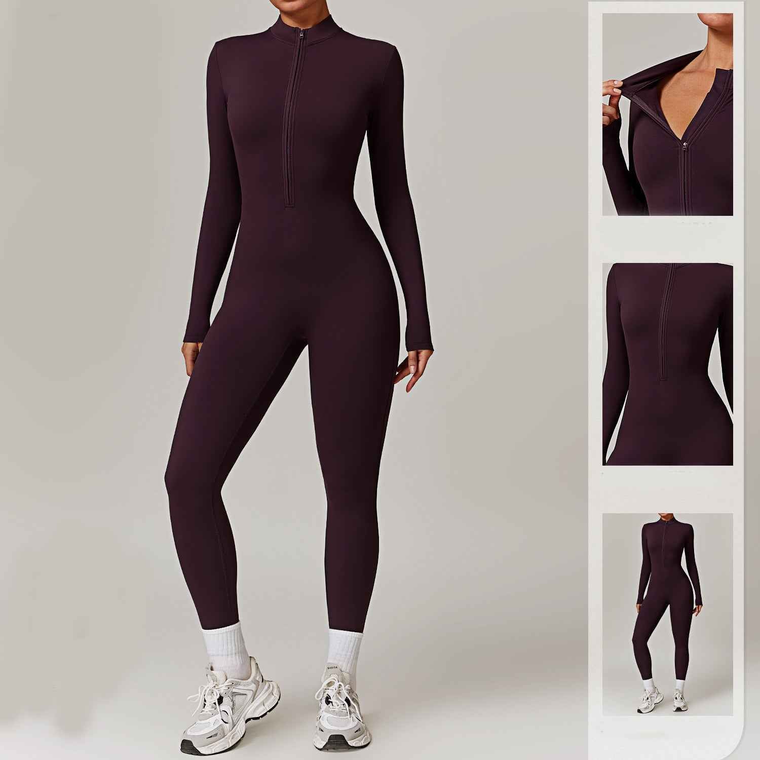 Warm Zipper Long-sleeved Jumpsuit Yoga Fitness Sports Pants