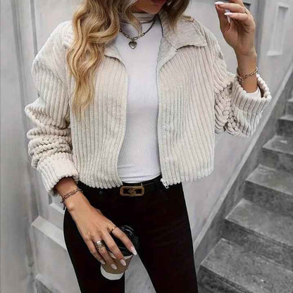 Fashion Casual Plush Polo Collar Solid Color Slim-fit Short Jacket