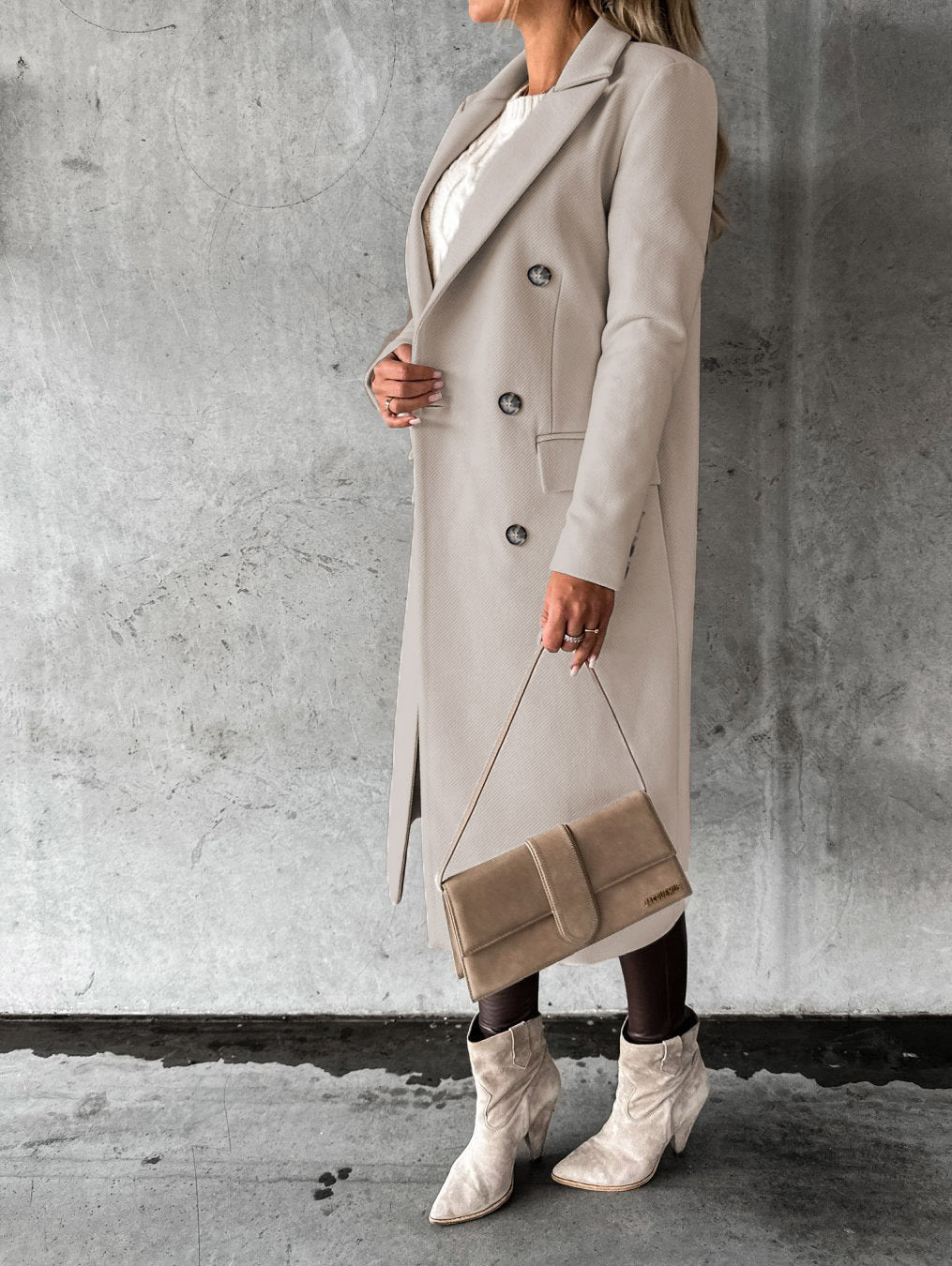 Double Breasted Lapel Coat Winter Fashion Long Sleeve Tops Womens Clothing - Velerat