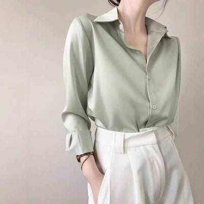 Women's High-grade Green Satin Shirt