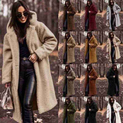 Autumn Winter Fashion Elegant Long Coat Woman Plush Warm